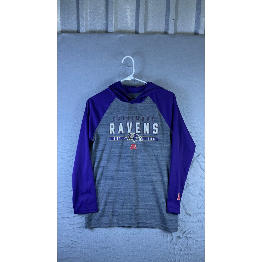 NFL Team Apparel Baltimore Ravens Boys L 14-16 Gray Purple Excellent Hoodie Tee